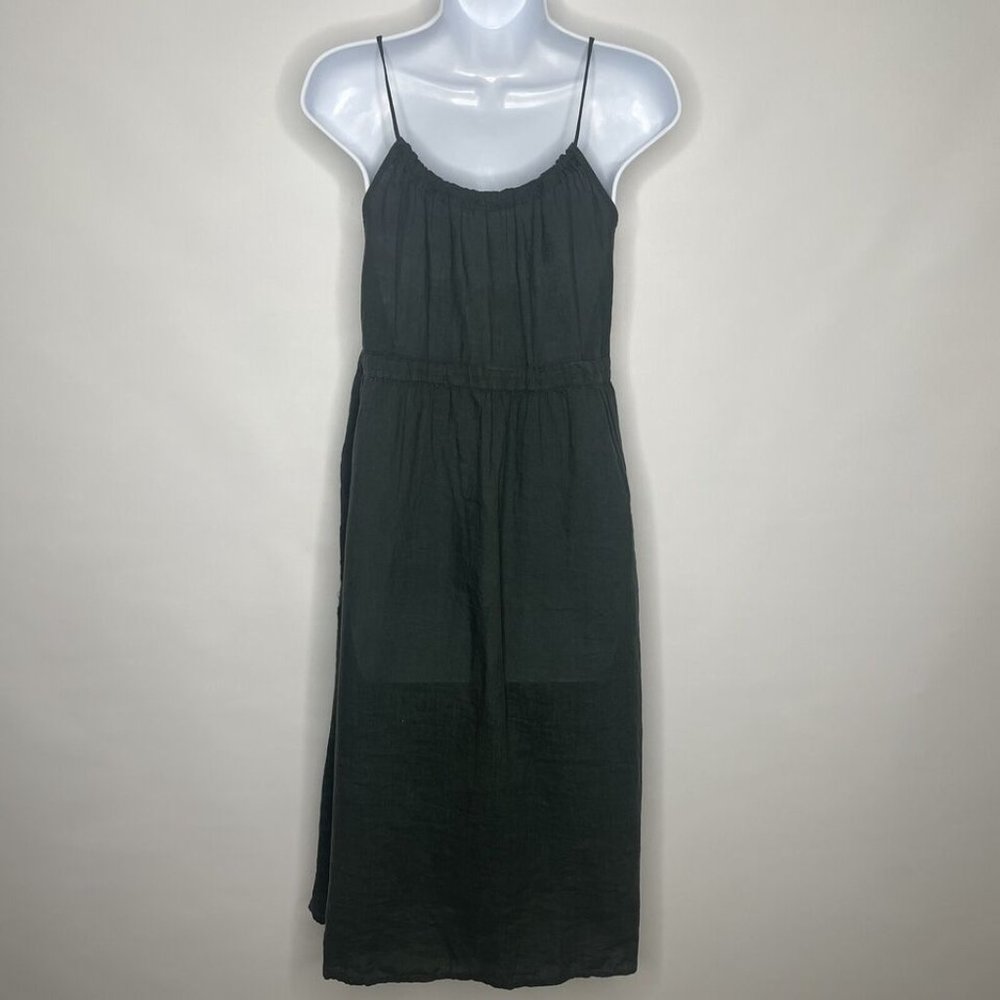 Vince Green Linen Gathered Tie Waist Midi Sundress - Picture 5 of 8
